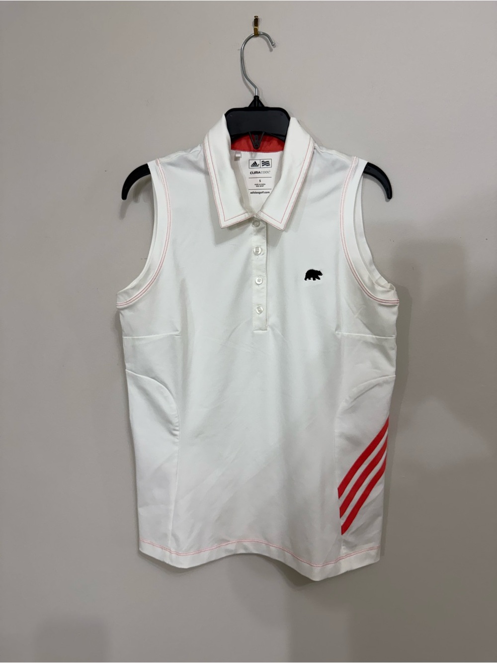 adidas White Sleeveless Polo Tank Top with Red Stripe Accents